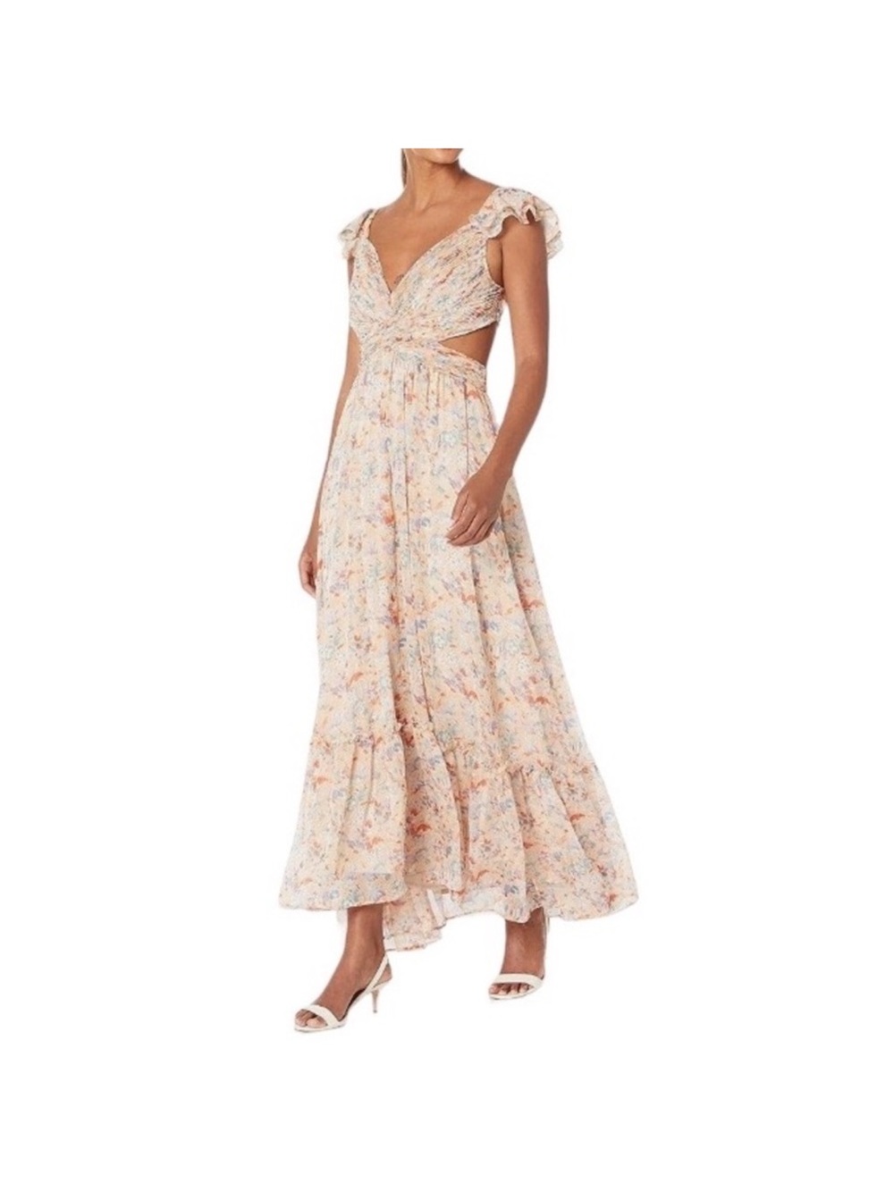 NWT Fate Primrose Peach Floral Cut Out Maxi Dress